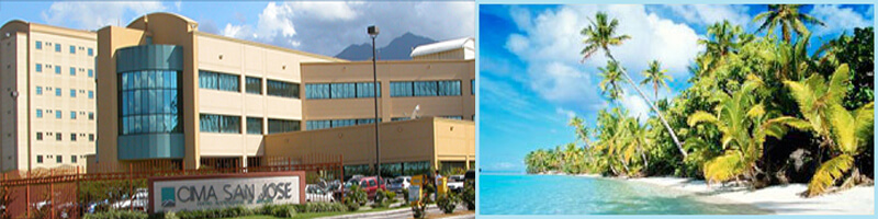 Picture of CIMA Hospital, San Jose, Costa Rica . The picture shows a large building with tan colors and a sign in the front ‘CIMA San Jose